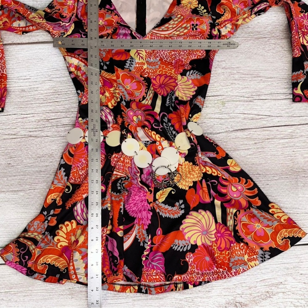 Women’s Multicolor Chic Hippie Paisley Bohemian Go-Go 60’s Mini Dress ~ Size M/L - Picture 5 of 7